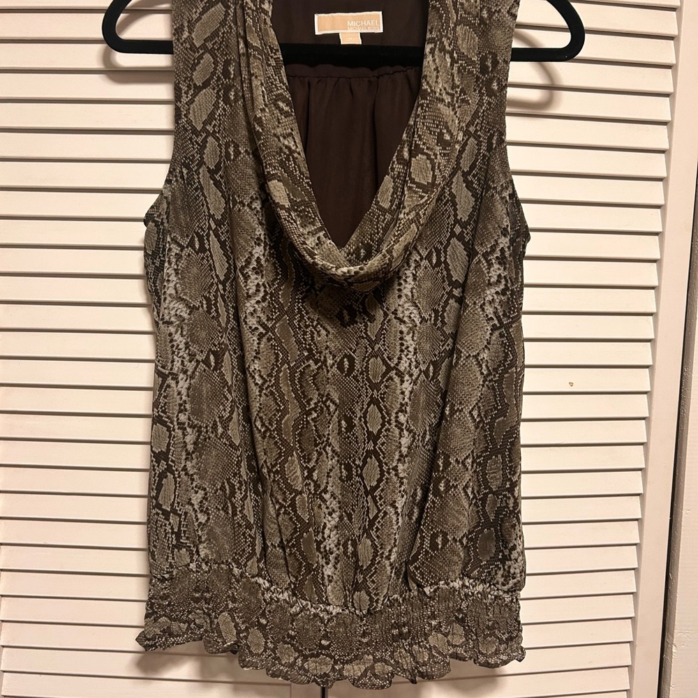 MICHAEL‎ Michael Kors Taupe Snake Print Cowl Neck Sleeveless Top